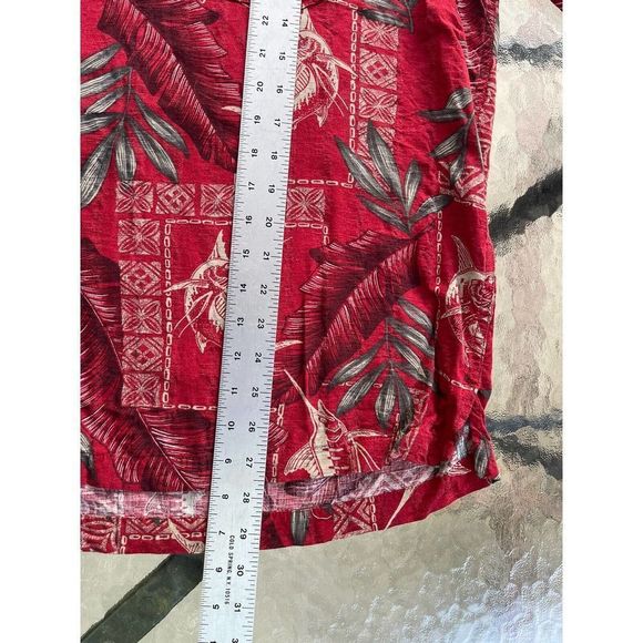 Caribbean Button Down Short Sleeve Hawaiian Shirt Mens XL~Swordfish & Palms Red - Picture 5 of 5